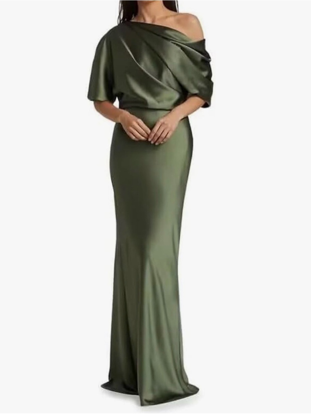 Formal Green Satin Drape Neckline Floor Length Gown Dress Mother of the Bride 10